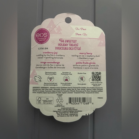 eos Makeup New Eos Holiday Collection Set Of 2 Lip Balms Cranberry